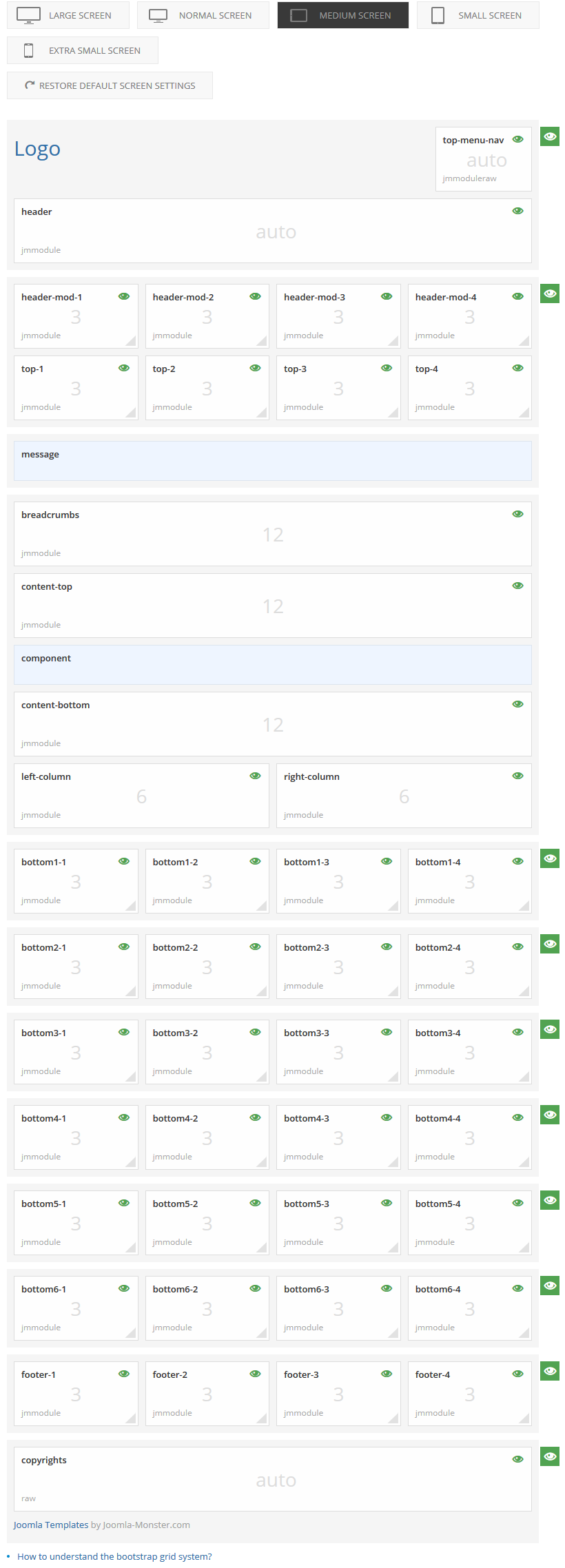 Module positions for medium screen