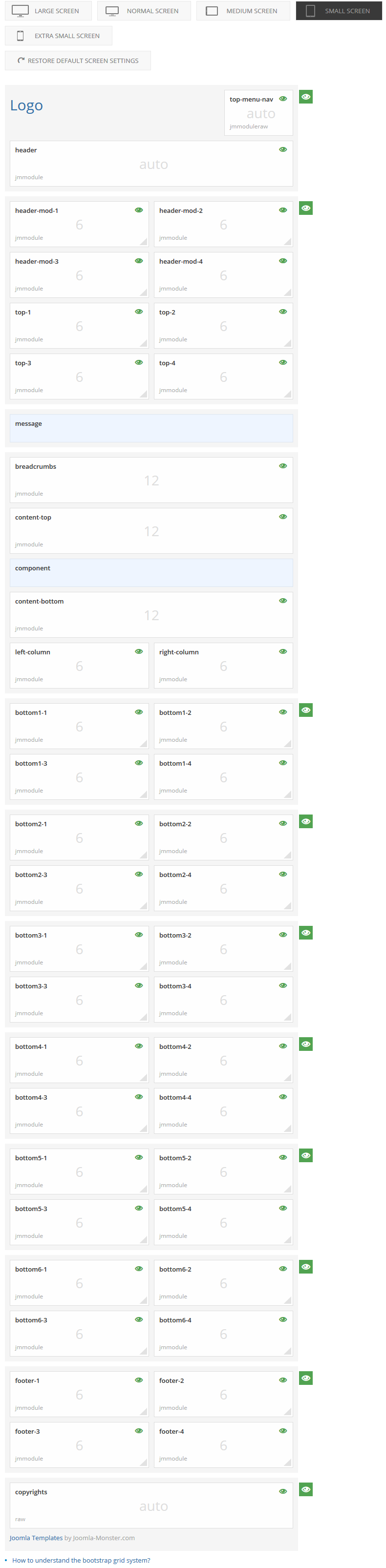 Module positions for small screen