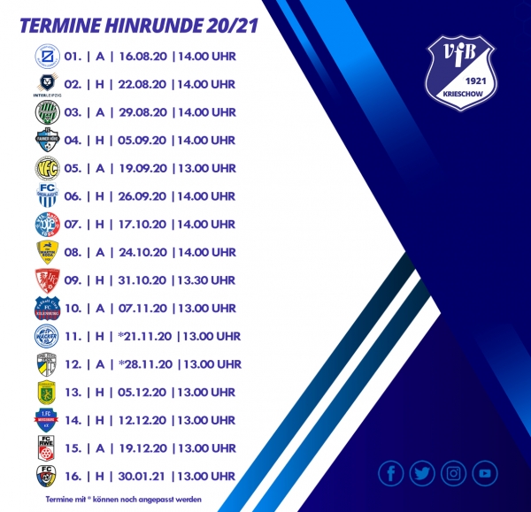 Oberliga-Hinrunde ist terminiert!